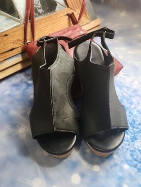 Black Open-Toe Wedge Sandals with Ankle Strap